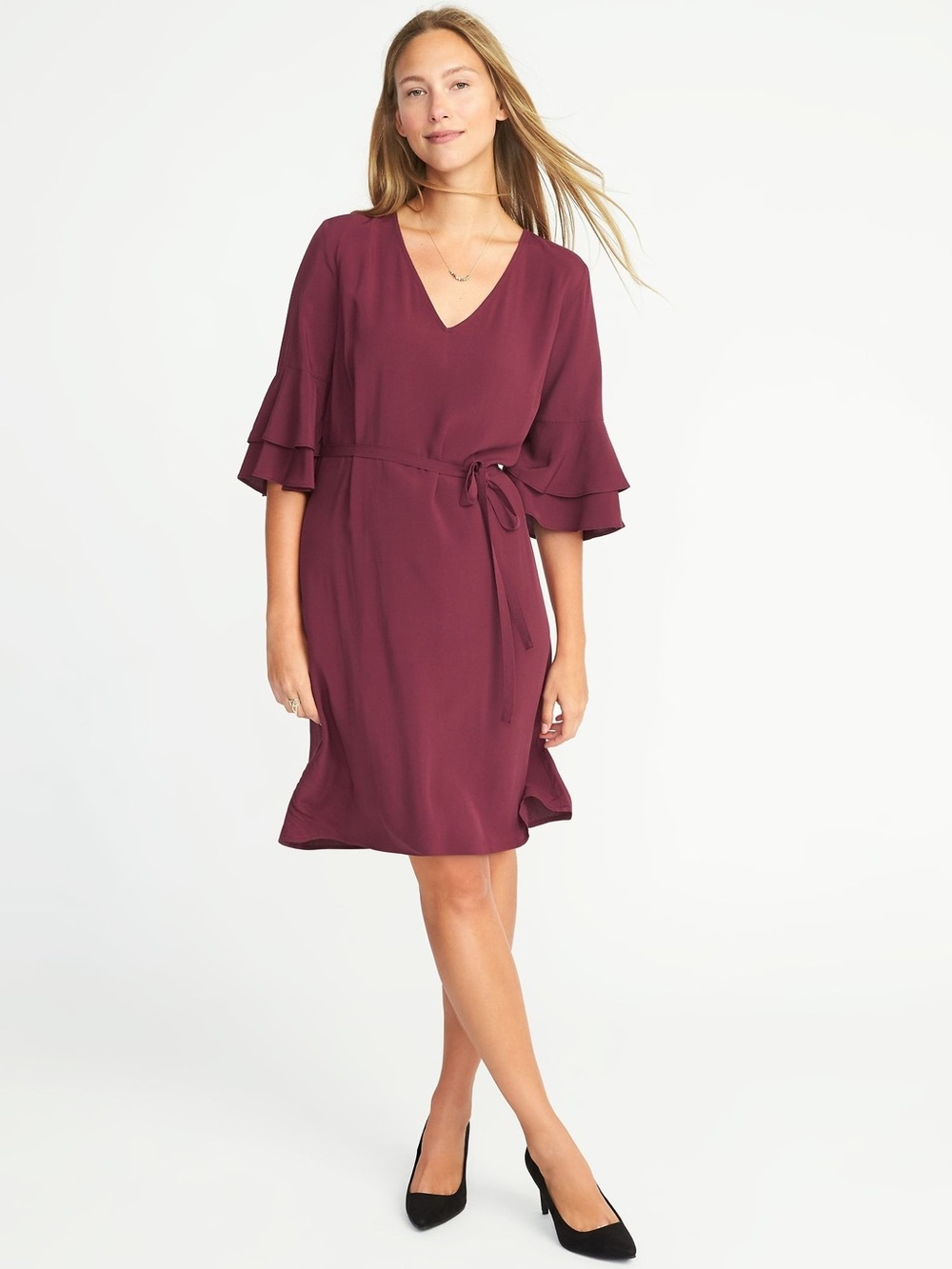 Old Navy ruffle sleeve tie waist shift mini dress